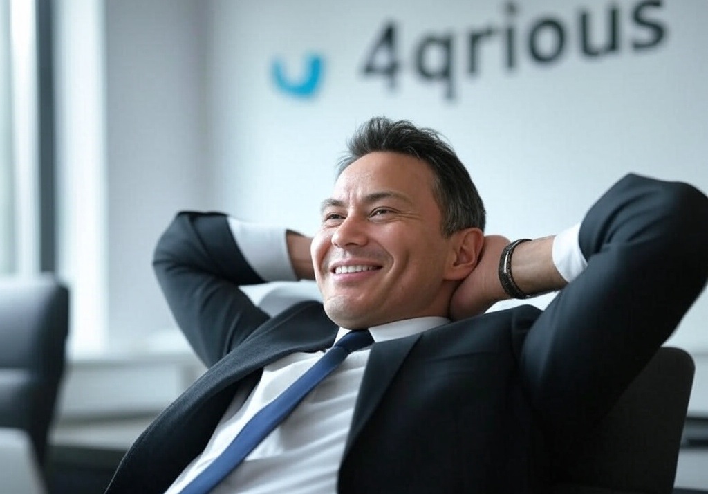 Business man relaxed using 4qrious